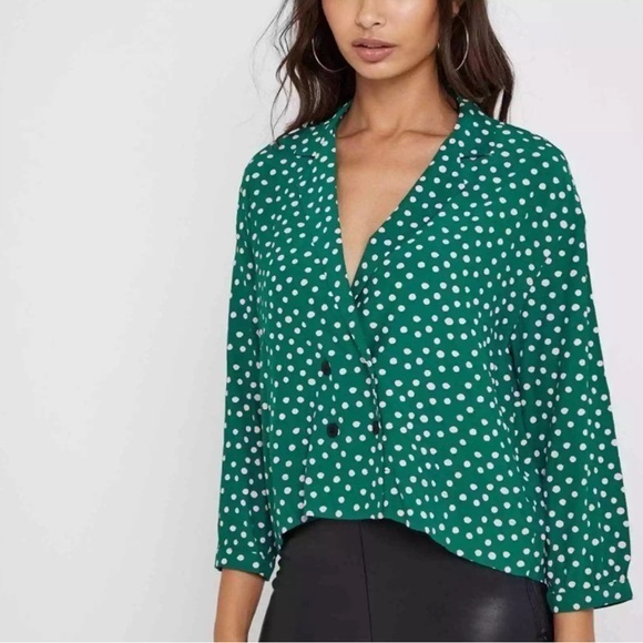 NWT | Topshop | Womens Size 12 | Boxy Top Green Mix Viscose Polka Dot Button - Picture 1 of 10
